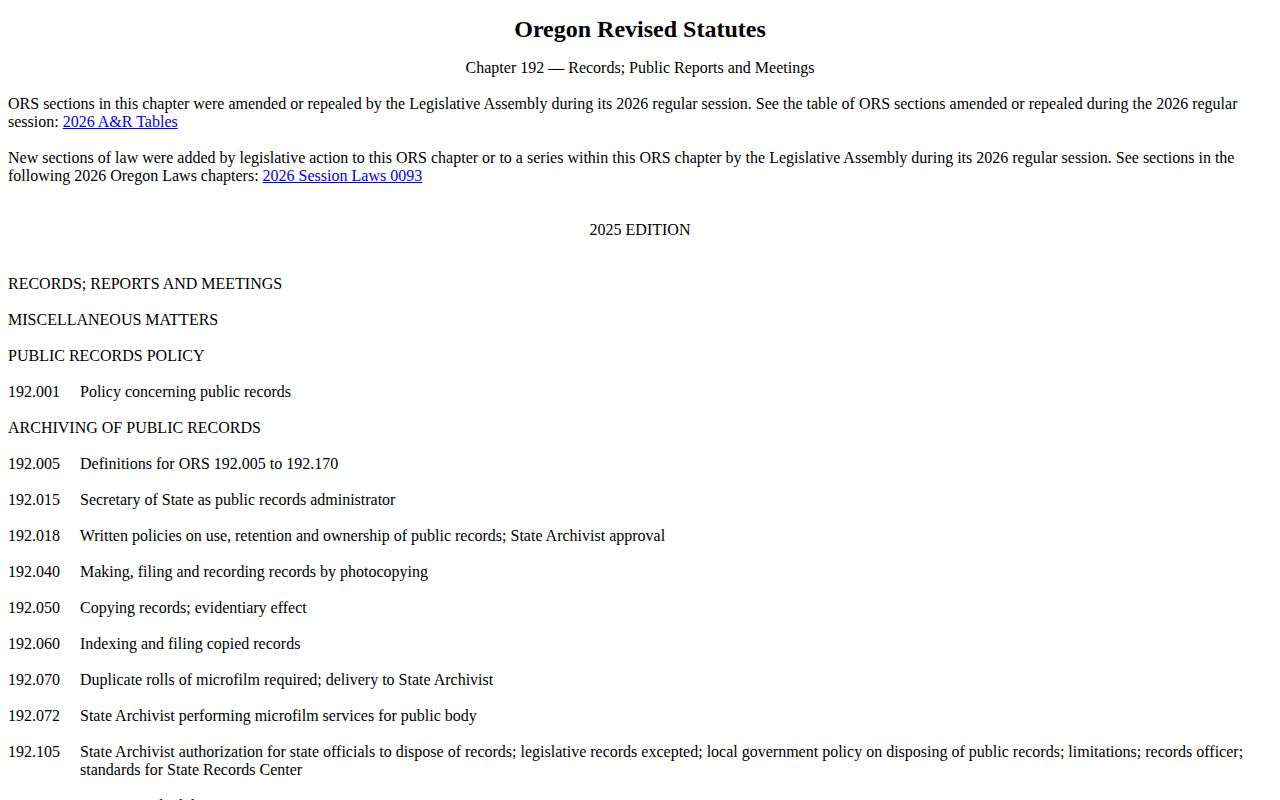 Oregon public records law for a Columbia County 72-hour release request