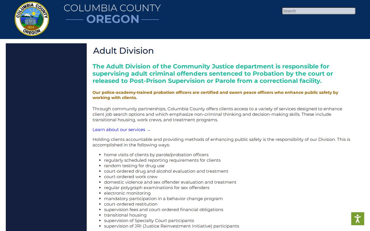 Columbia County parole and probation Adult Division office information