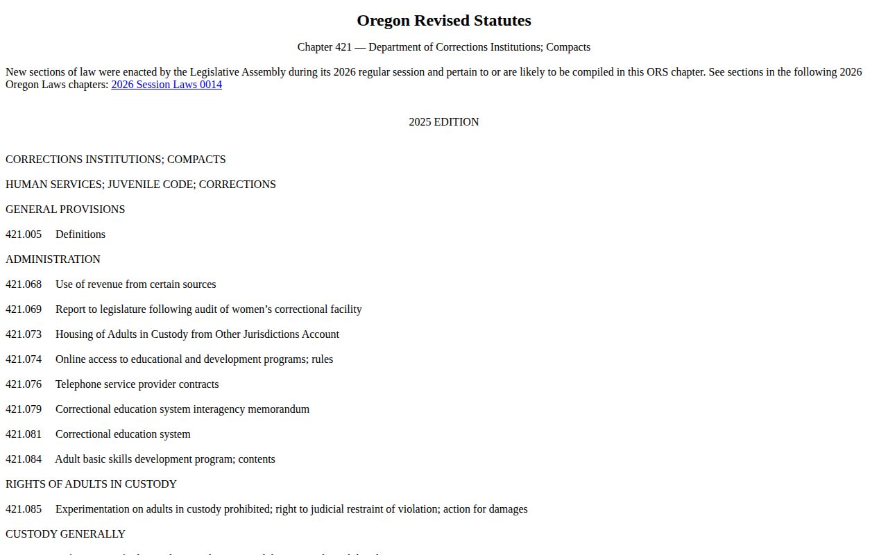 Oregon earned-time law affecting Columbia County projected release dates