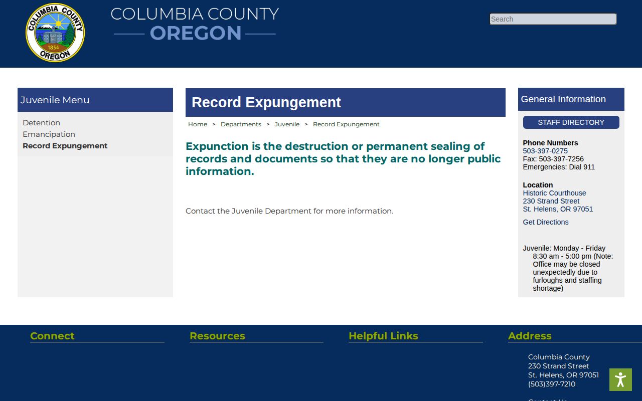 Columbia County expunction information affecting released inmate mugshots
