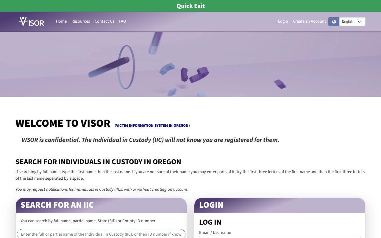Columbia County VINELink inmate check through Oregon VISOR